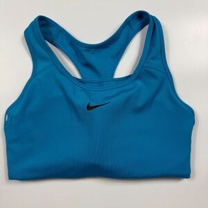 Nike Sports Bra Womens Small Aqua Blue Stretch Swoosh Moisture Wicking Racerback